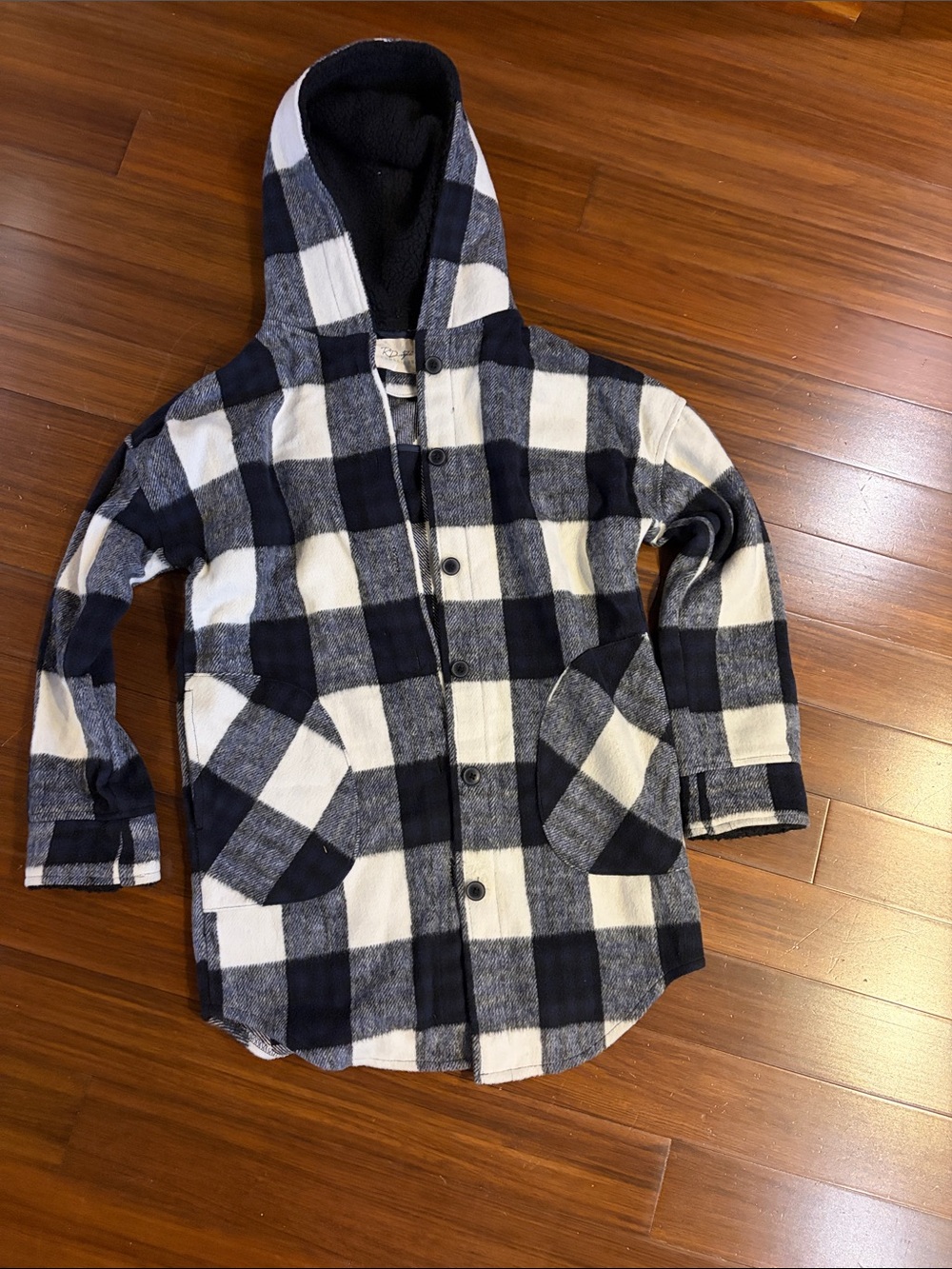 RD Style Black & White Hooded Plaid Shirt Jacket